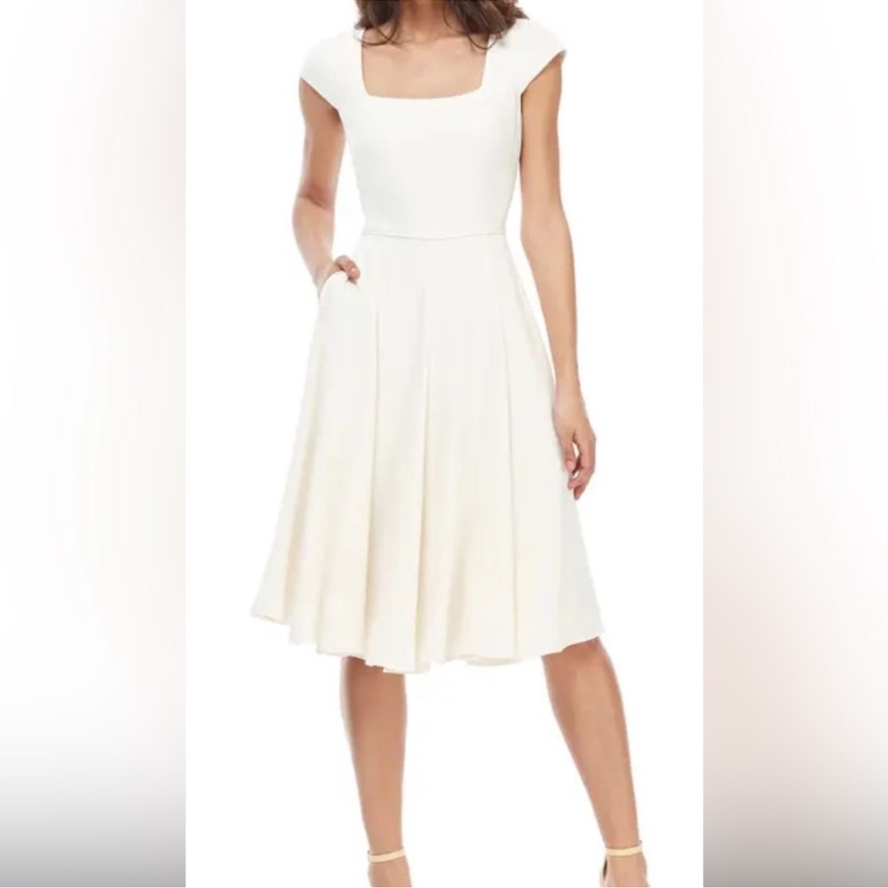 NWT Gal Meets Glam Regina cream square neck fit and flare dress size 8